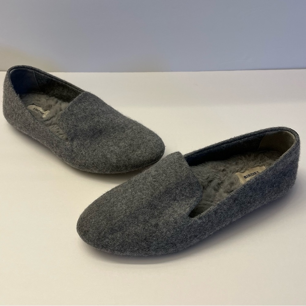 Birdies Womens The Starling Gray Wool Faux Fur Lined Smoking Slipper Flat 5.5
